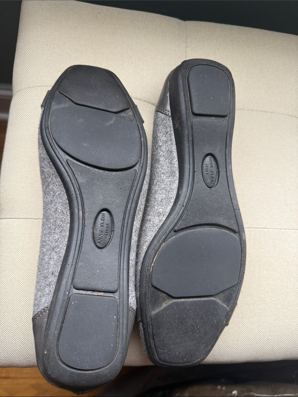 Anne Klein Charcoal Gray Felt Ballet Flats with Buckle Accent - Picture 3 of 3